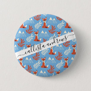 Cute Winter Orange Fox Mountains Leaf Pattern 6 Cm Round Badge