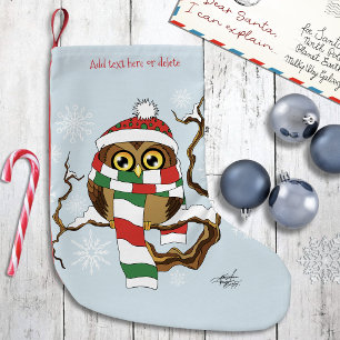 Cute Winter Owl Blue Snowflakes Holidays Small Christmas Stocking