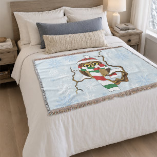 Cute Winter Owl Blue Snowflakes Holidays Throw Blanket
