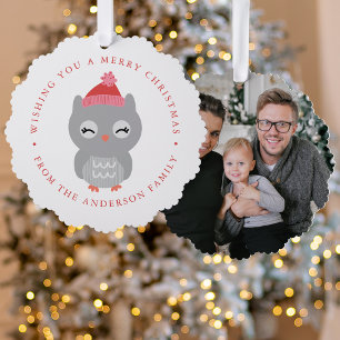 Cute Winter Owl Photo Holiday Tree Decoration Card