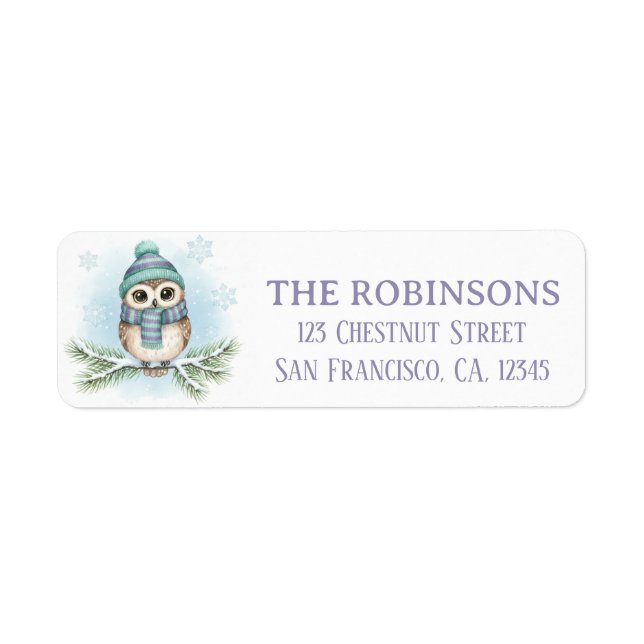 Cute Winter Owl Snow Return Address Label (Front)