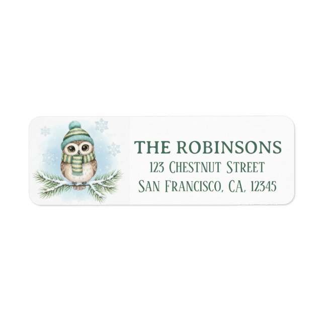 Cute Winter Owl Snow Return Address Label (Front)