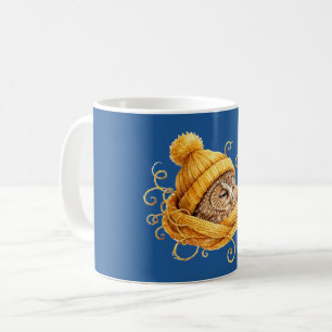 Cute Winter Owl Yellow Knit Hat Coffee Mug