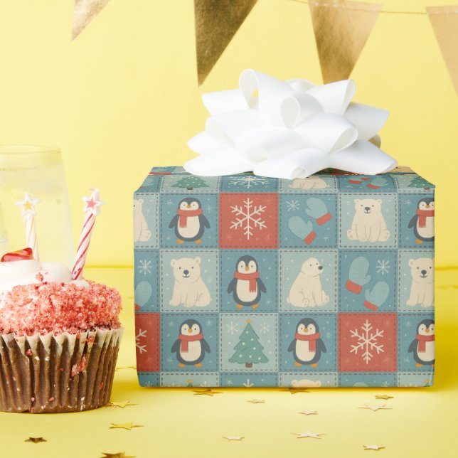 Cute Winter Patchwork Pattern Wrapping Paper Roll (Birthday Party)