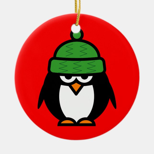 Cute winter penguin cartoon Christmas ornament (Front)