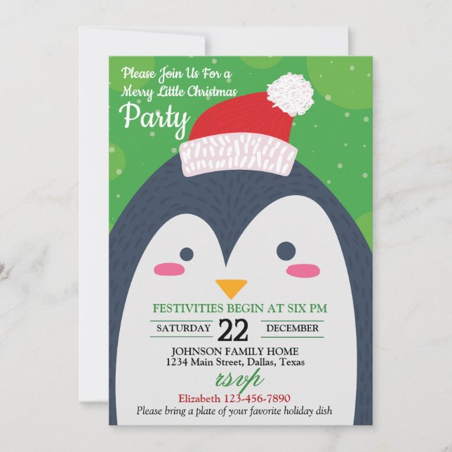 Cute Winter Penguin Christmas Party Invitation (Front)