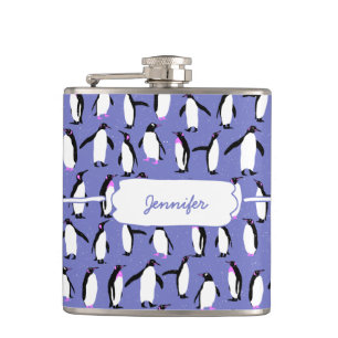 Cute winter penguin pattern hip flask