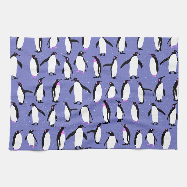 Cute winter penguin pattern tea towel (Horizontal)