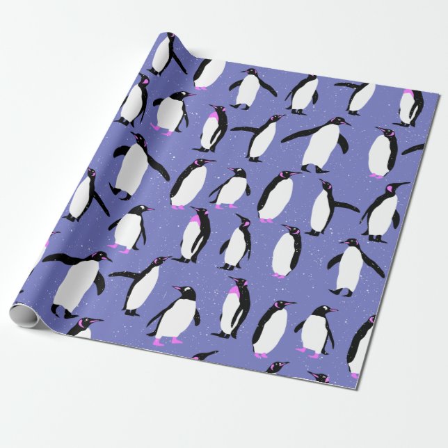 Cute winter penguin pattern wrapping paper (Unrolled)