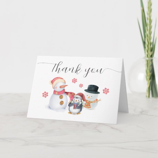 Cute Winter Penguin Snowman Baby Shower Thank You Card (Front)