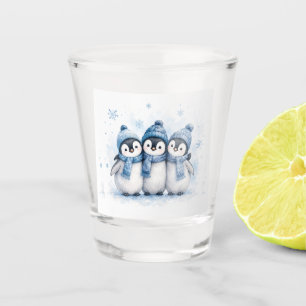 Cute Winter Penguin Trio Can Cooler Adorable Blu Shot Glass