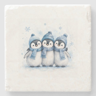 Cute Winter Penguin Trio Can Cooler   Adorable Blu Stone Coaster