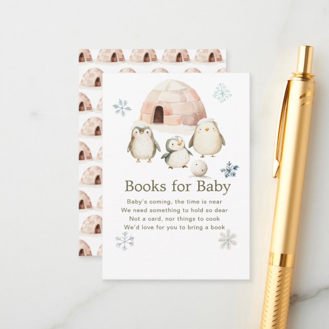 Cute Winter Penguins Baby Shower Books for baby Enclosure Card (Front/Back In Situ)