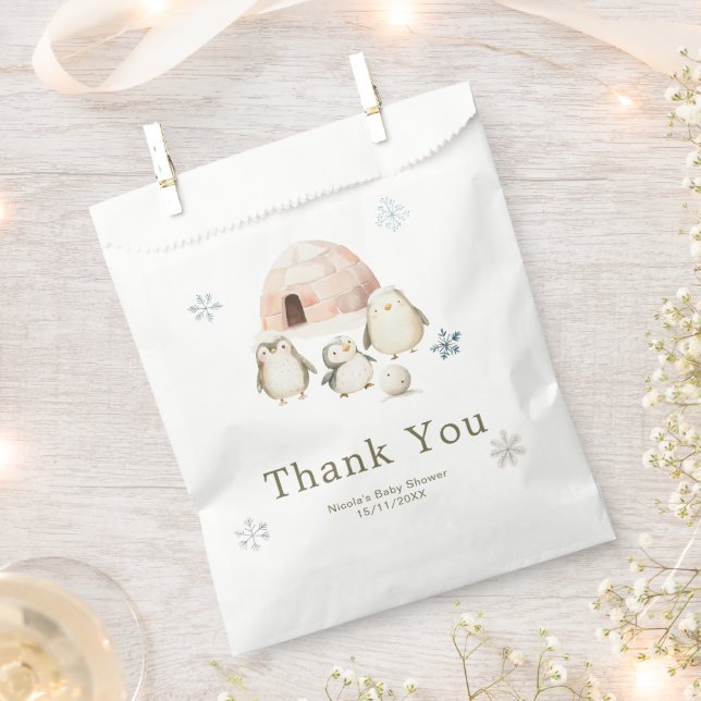 Cute Winter Penguins Baby Shower Favour Bags (Clipped)