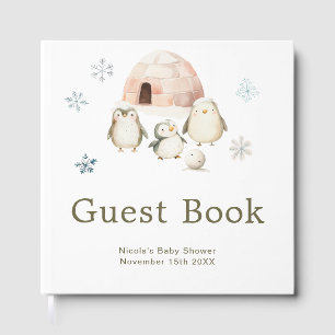 Cute Winter Penguins Baby Shower  Guest Book