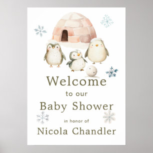 Cute Winter Penguins Baby Shower  Poster