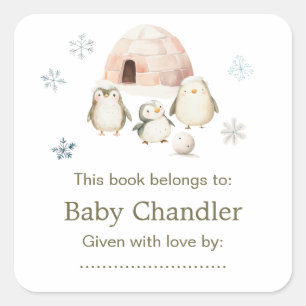 Cute Winter Penguins Baby Shower  Square Sticker