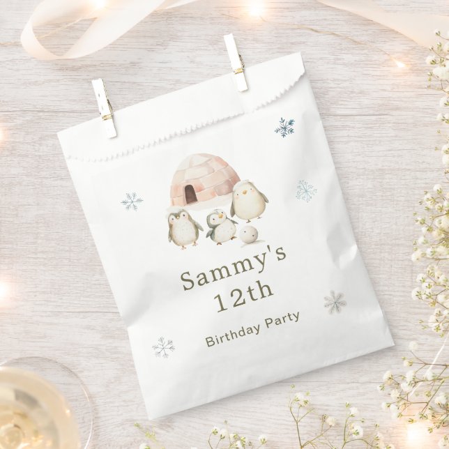Cute Winter Penguins Birthday Party Favour Bags (Clipped)