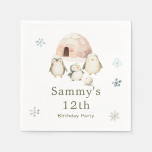 Cute Winter Penguins Birthday Party Napkin