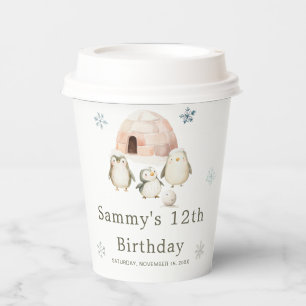 Cute Winter Penguins Birthday Party Paper Cups