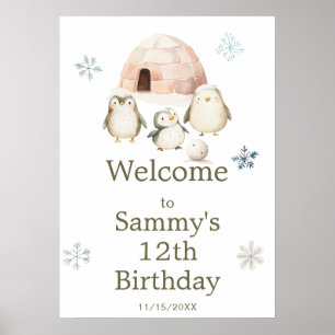 Cute Winter Penguins Birthday Party Poster