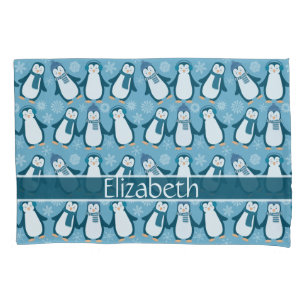 Cute Winter Penguins Design Add Name Pillowcase