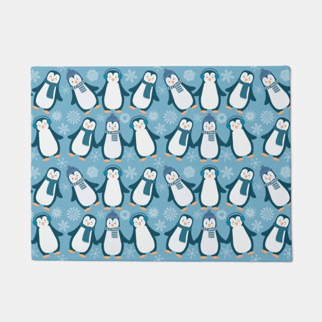 Cute Winter Penguins Design Doormat (Front)