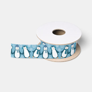 Cute Winter Penguins Design Satin Ribbon