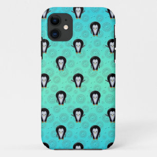 Cute Winter Penguins over Teal and Mint Green iPhone 11 Case