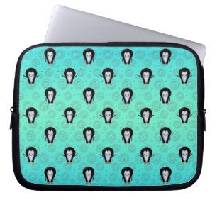 Cute Winter Penguins over Teal and Mint Green Laptop Sleeve