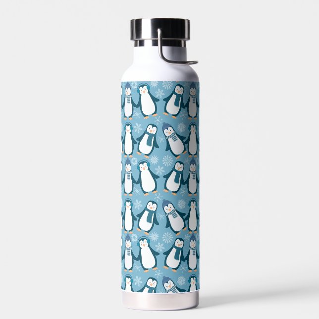 Cute Winter Penguins Water Bottle (Left)