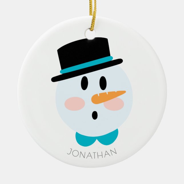   Cute Winter Personalised Snowman Face Christmas  Ceramic Tree Decoration (Front)