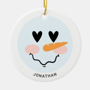   Cute Winter Personalised Snowman Face Christmas  Ceramic Tree Decoration