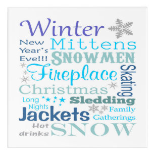Cute Winter Phrases Typography Grey and Blue Acrylic Print