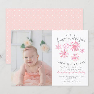 Cute winter Pink snowflake 1st birthday invite