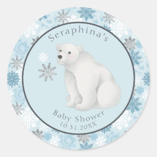 Cute Winter Polar Bear Baby Shower Classic Round Sticker