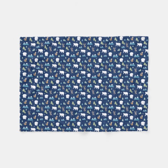 Cute Winter Polar Bear Christmas Fleece Blanket (Front (Horizontal))