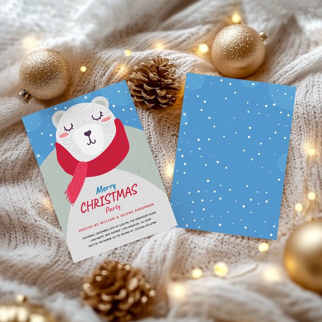 Cute Winter Polar Bear Christmas Party Invitation (Creator Uploaded)