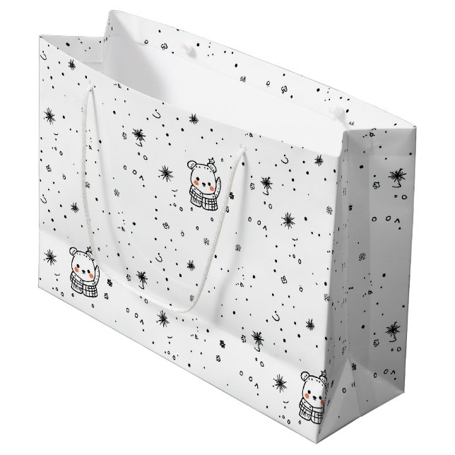 Cute Winter Polar Bear Snowflake Large Gift Bag (Front Angled)