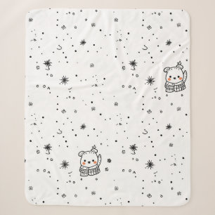 Cute Winter Polar Bear Snowflake Sherpa Blanket