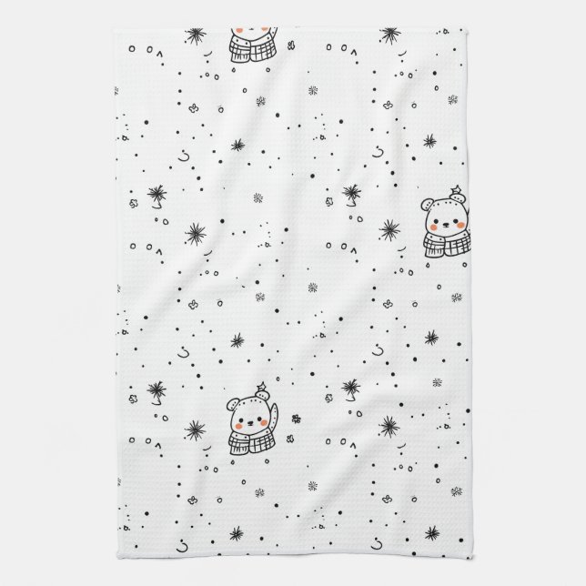 Cute Winter Polar Bear Snowflake Tea Towel (Vertical)