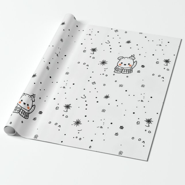 Cute Winter Polar Bear Snowflake Wrapping Paper (Unrolled)