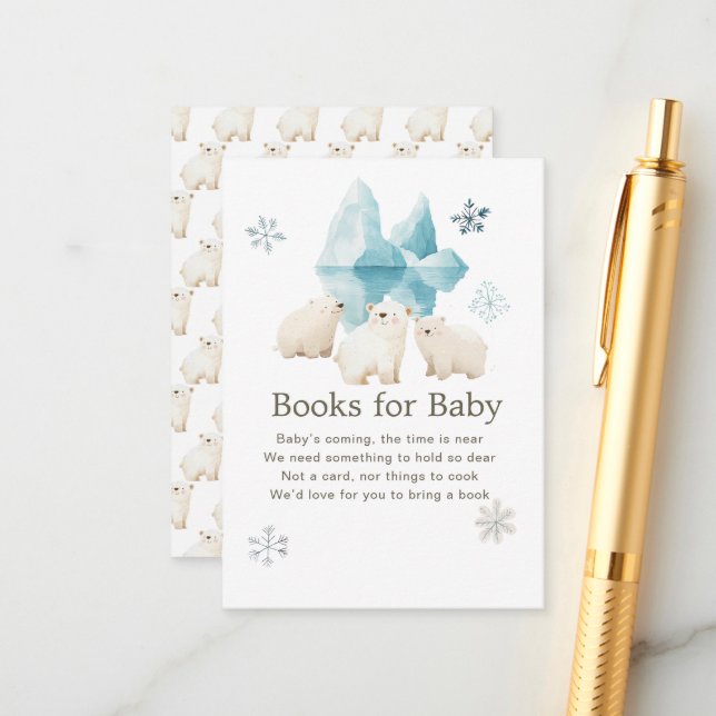 Cute Winter Polar Bears Baby Shower Books For Baby Enclosure Card (Front/Back In Situ)