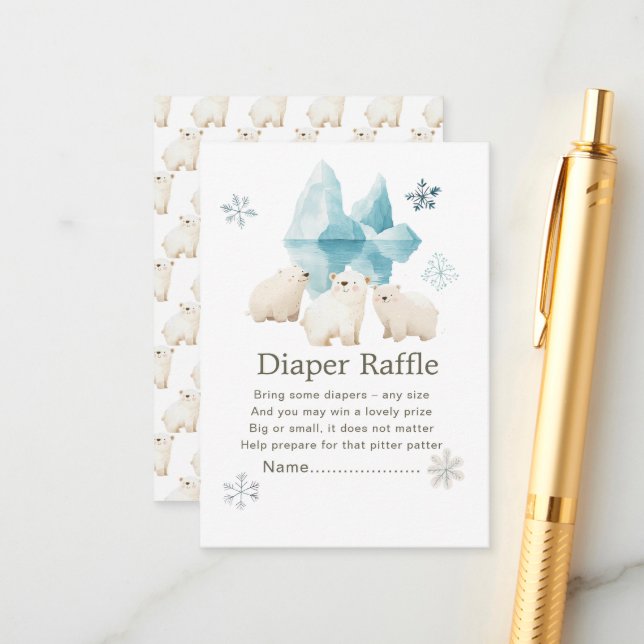Cute Winter Polar Bears Baby Shower Diaper Raffle Enclosure Card (Front/Back In Situ)