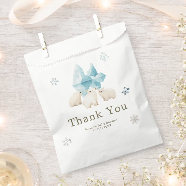 Cute Winter Polar Bears Baby Shower Favour Bags (Clipped)