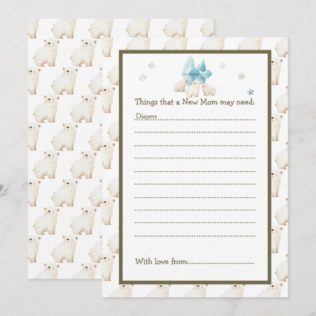 Cute Winter Polar Bears Baby Shower Invitation (Front/Back)