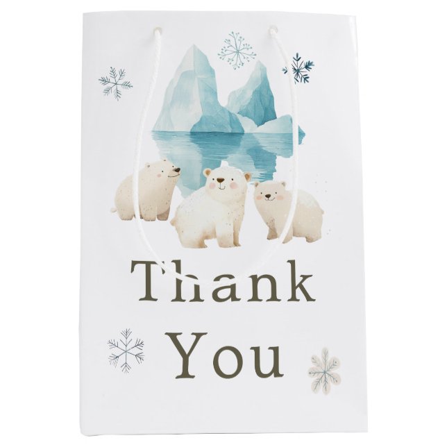 Cute Winter Polar Bears Baby Shower Medium Gift Bag (Front)