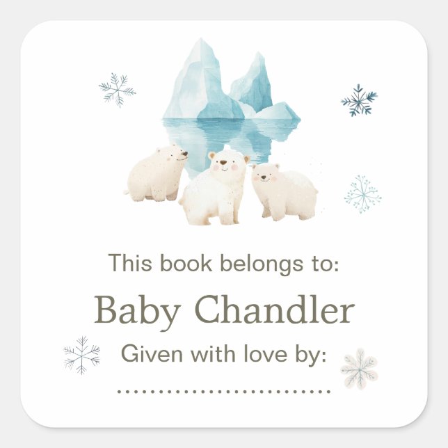 Cute Winter Polar Bears Baby Shower Square Sticker (Front)