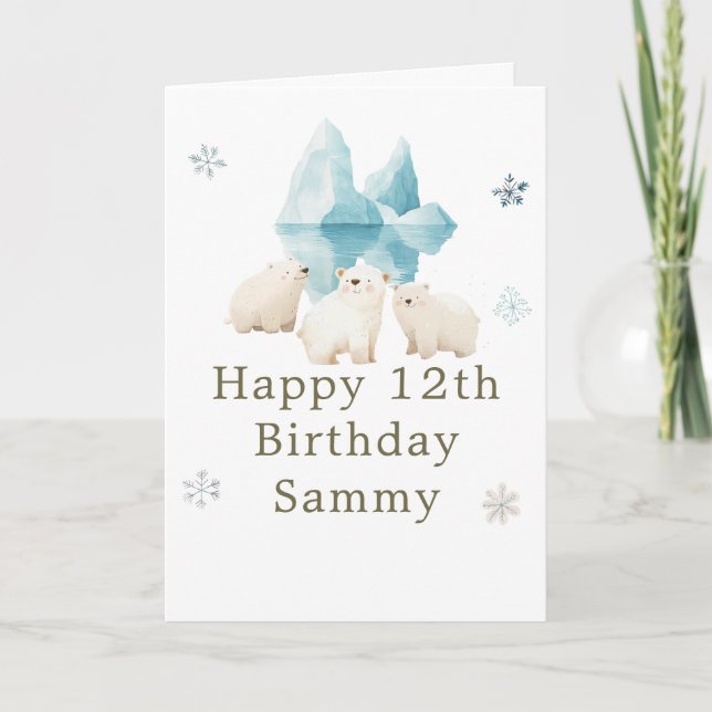 Cute Winter Polar Bears Birthday Party Card (Front)
