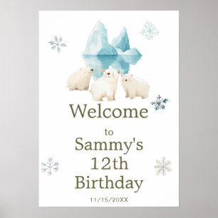 Cute Winter Polar Bears Birthday Party Poster